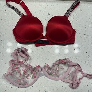 Victoria's Secret Red Satin Bra with Embellished Straps